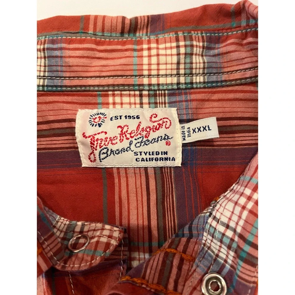 True Religion Long Sleeve Pearl Snap Long Sleeve‎ Shirt Western Plaid Size 3XL